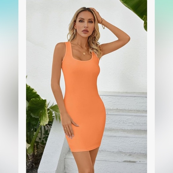 Summer Tank Dresses Ribbed Bodycon Mini Sleeveless Casual Fitted Pencil Dresses - Picture 4 of 7